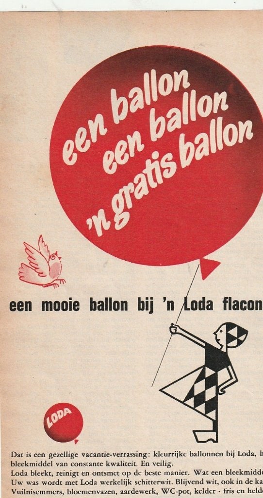 Retro reclame 1964 Loda bleekmiddel met ballon cadeau, Verzamelen, Verzenden, Overige typen