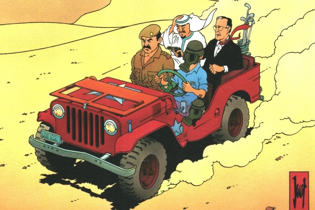 988361 Ansichtkaart het zwarte goud _ parodie Kuifje-album, Ophalen of Verzenden, 1980 tot heden, Ongelopen, Politiek en Historie