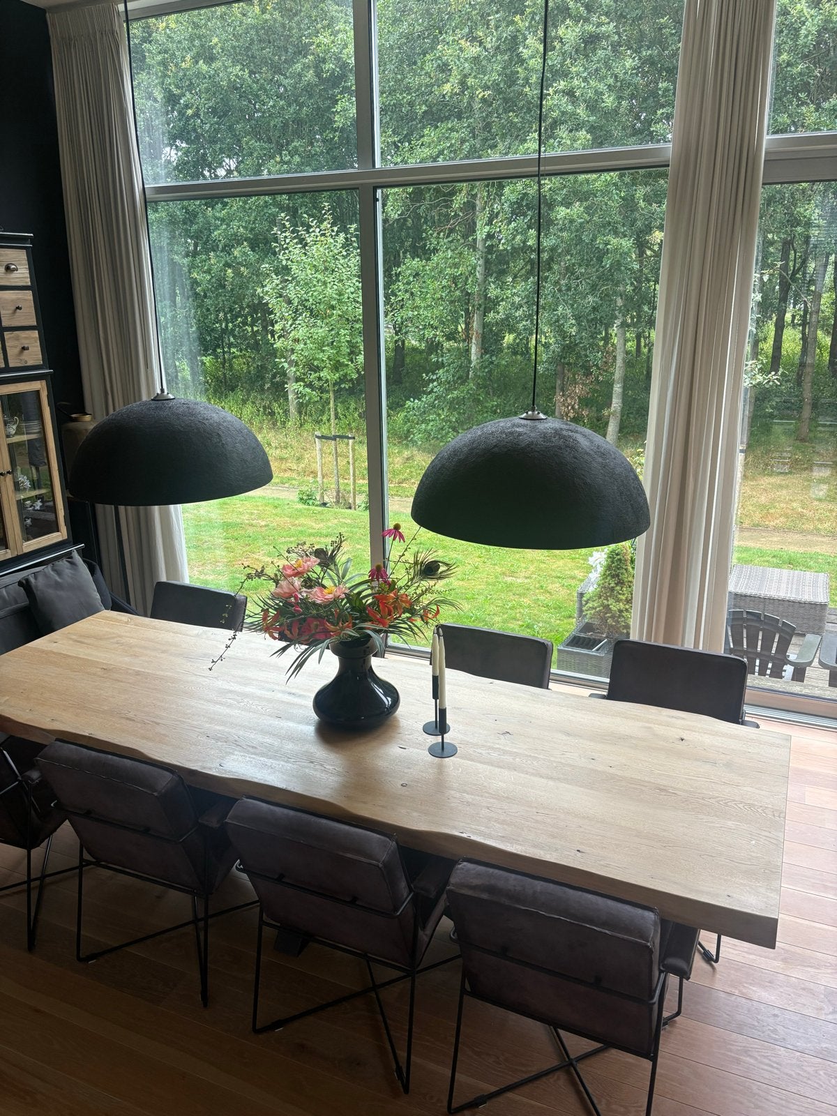 2 Grote Zwarte Design Lampen met Goud/Oranje Binnenkant, Ophalen, Gebruikt, Metaal, E27 (groot)