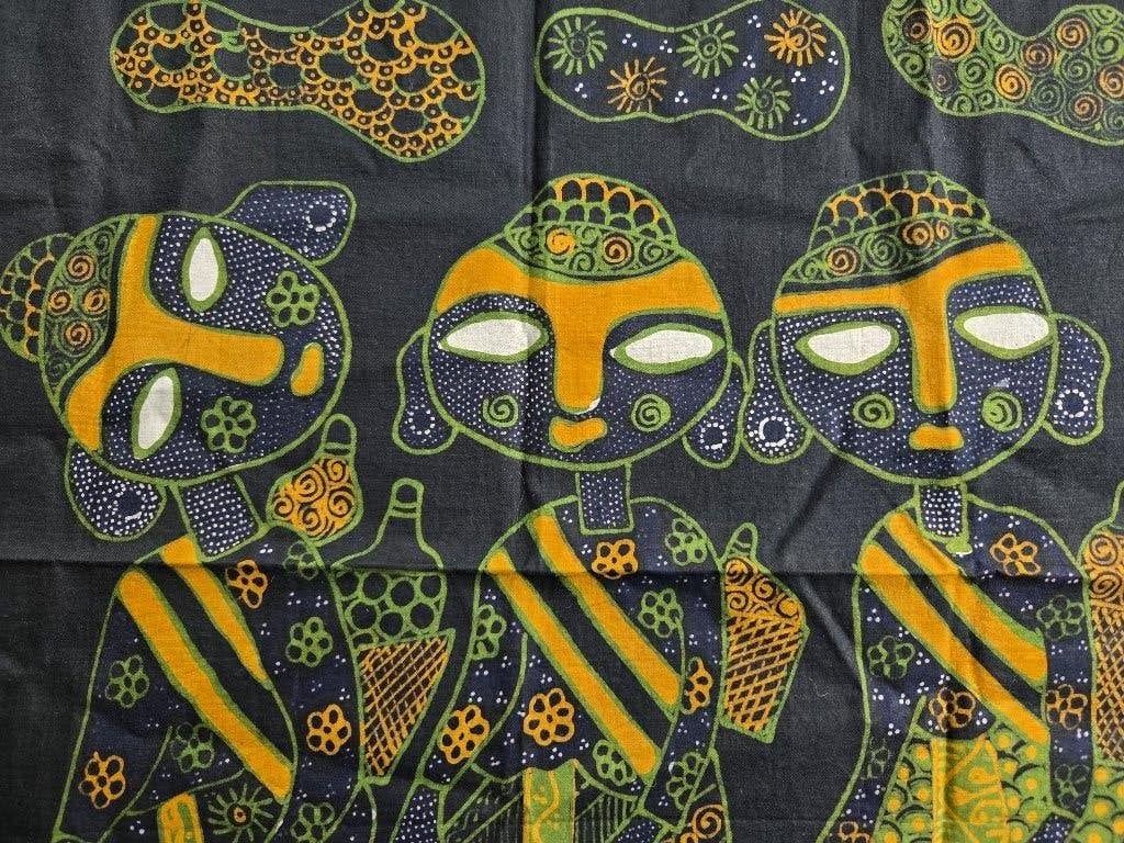 Batik kunstdoek handgemaakt Indonesisch 'Esty' wandkleed, Wanddecoratie, Textiel, Ophalen of Verzenden, Groen