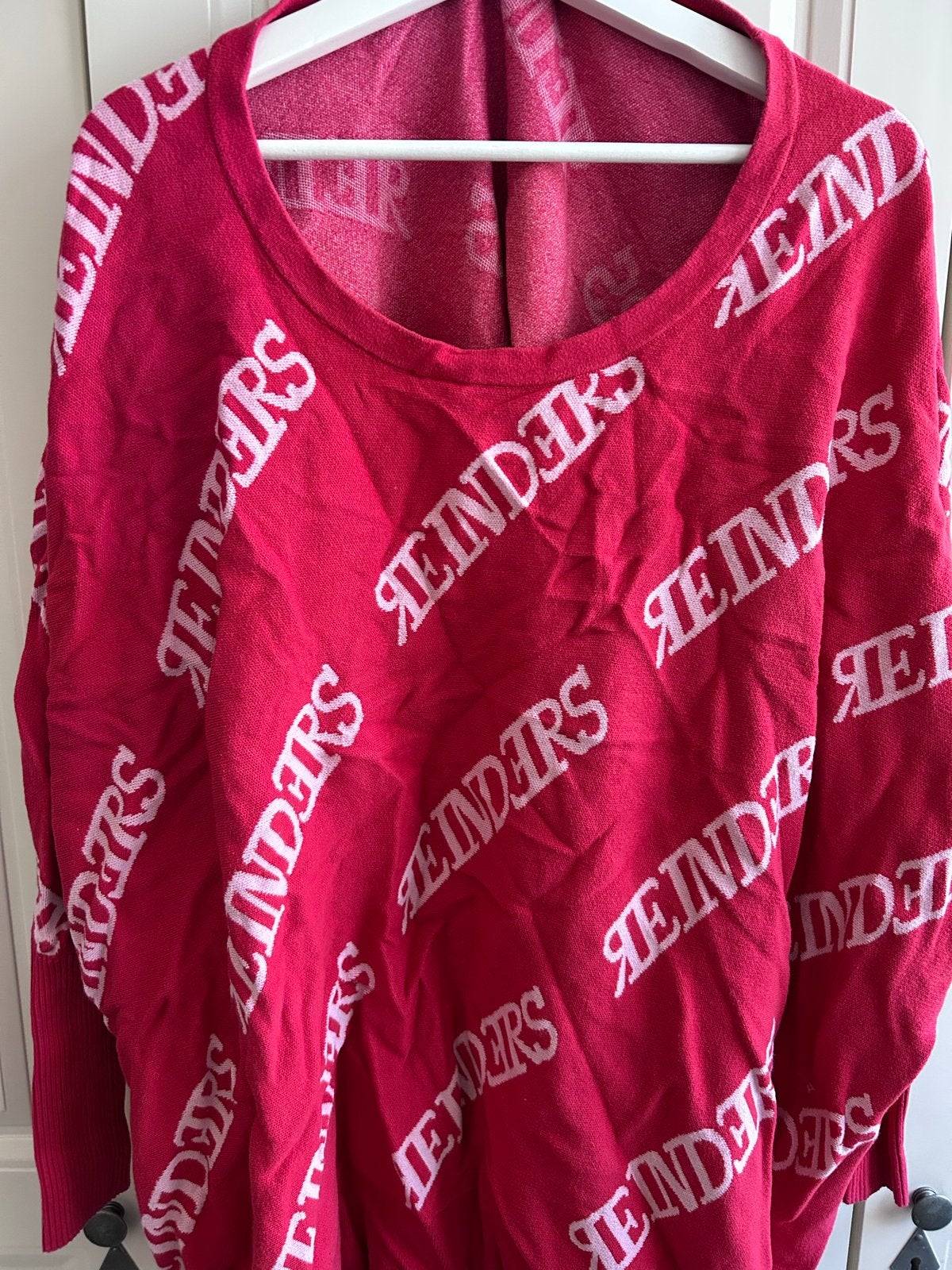 Reinders Trui Jurk Roze/Fuchsia met Logo Print, Maat 42/44 (L), Ophalen of Verzenden, Zo goed als nieuw, Knielengte