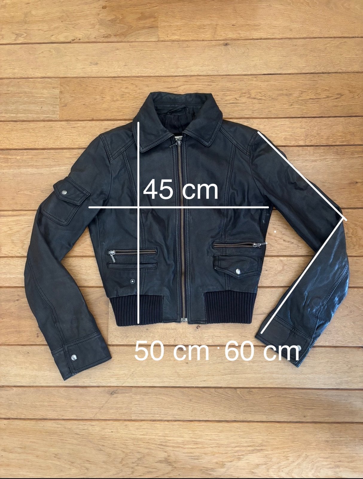 No Logo leren jas cropped biker jacket zwart - jas maat M, Ophalen of Verzenden, Gebruikt