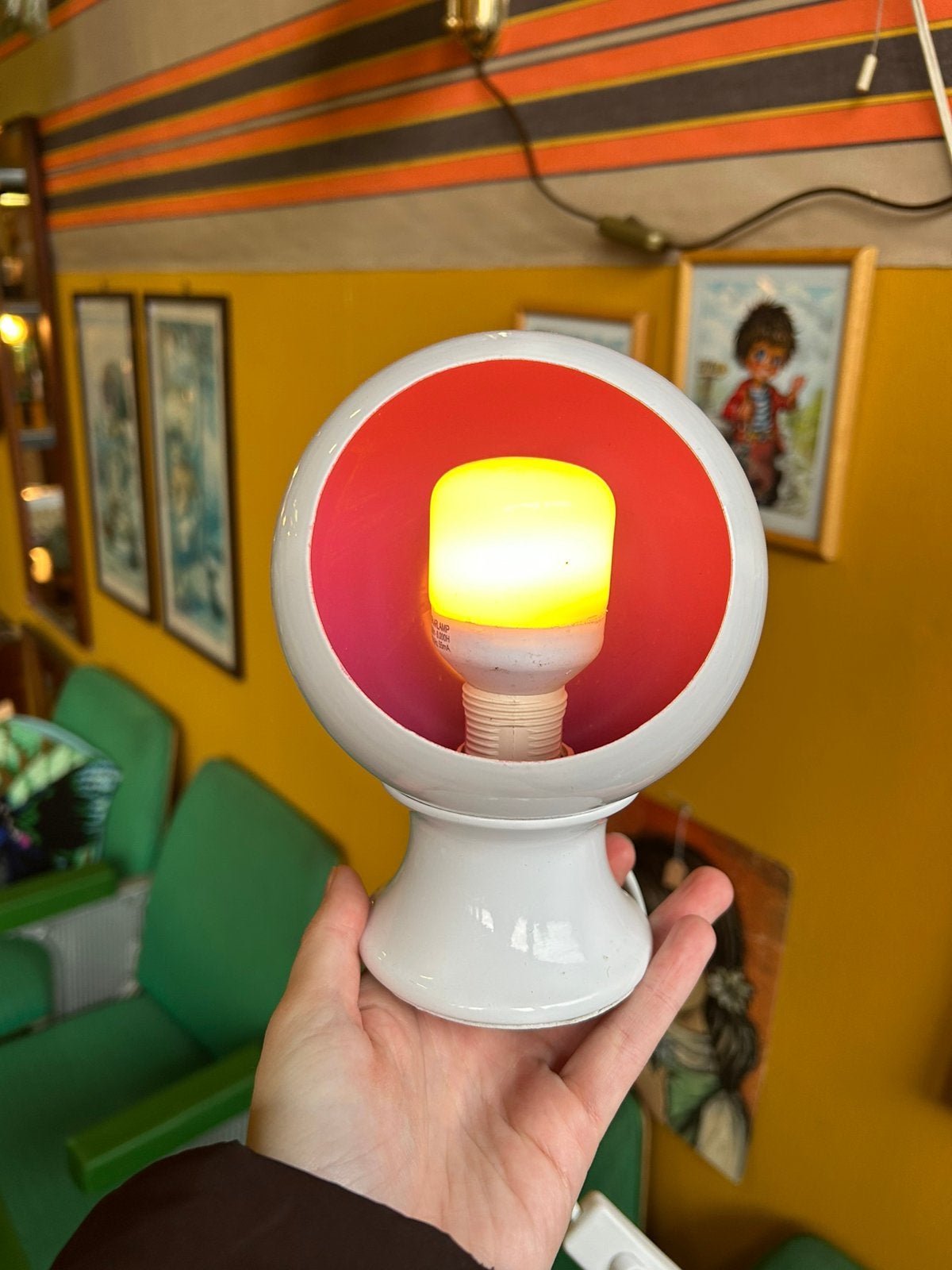 Vintage jaren 80 wit paarse space age eyeball lamp/ bollamp, Ophalen of Verzenden, Huis en Inrichting