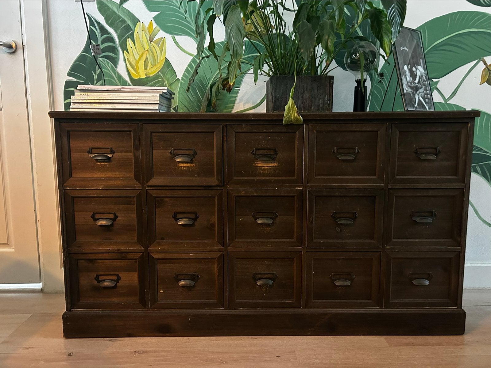 Vintage Apothekerskast / Ladenkast - Donker Hout, Ophalen, Gebruikt, 100 tot 150 cm, Met lade(s)