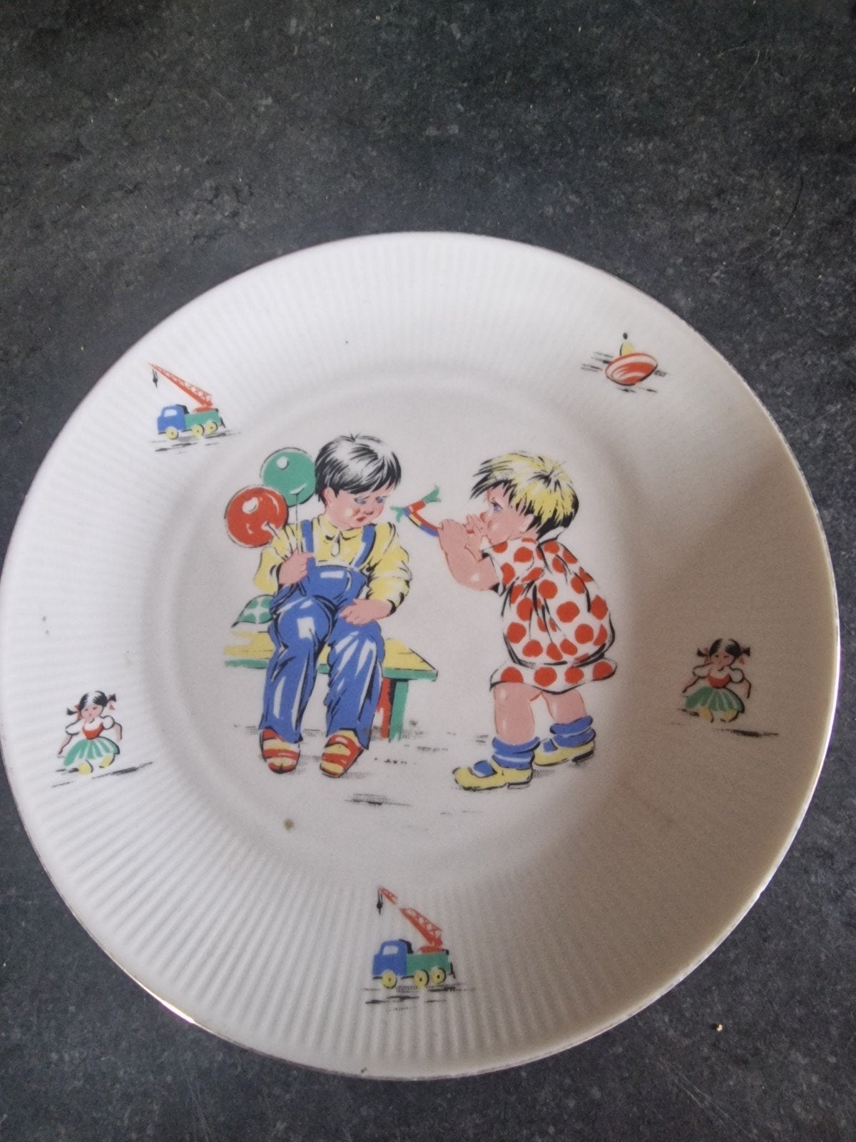 Vintage kinderbordje met spelende kinderen, Bavaria, Ophalen of Verzenden