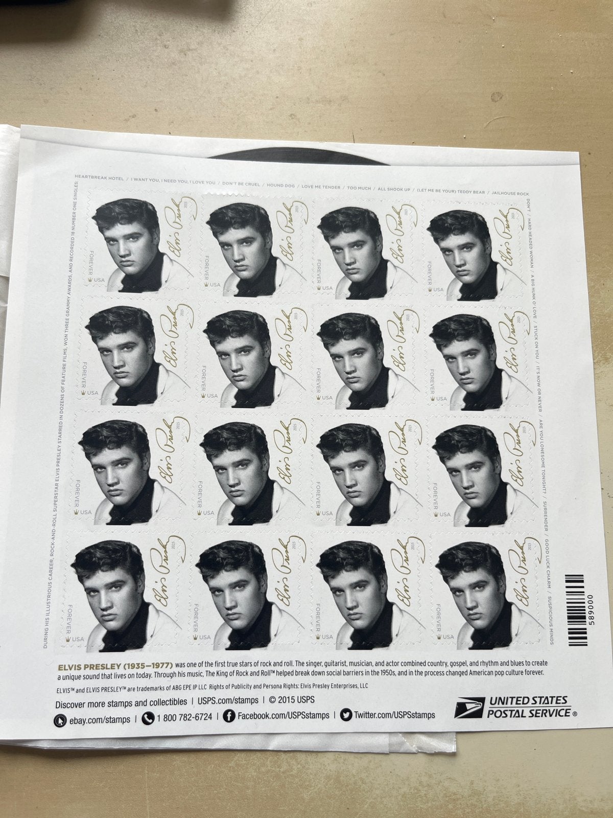 20 Zelfklevende Postzegels USA Elvis Presley - Postfris, Ophalen of Verzenden, Overige landen, Postfris
