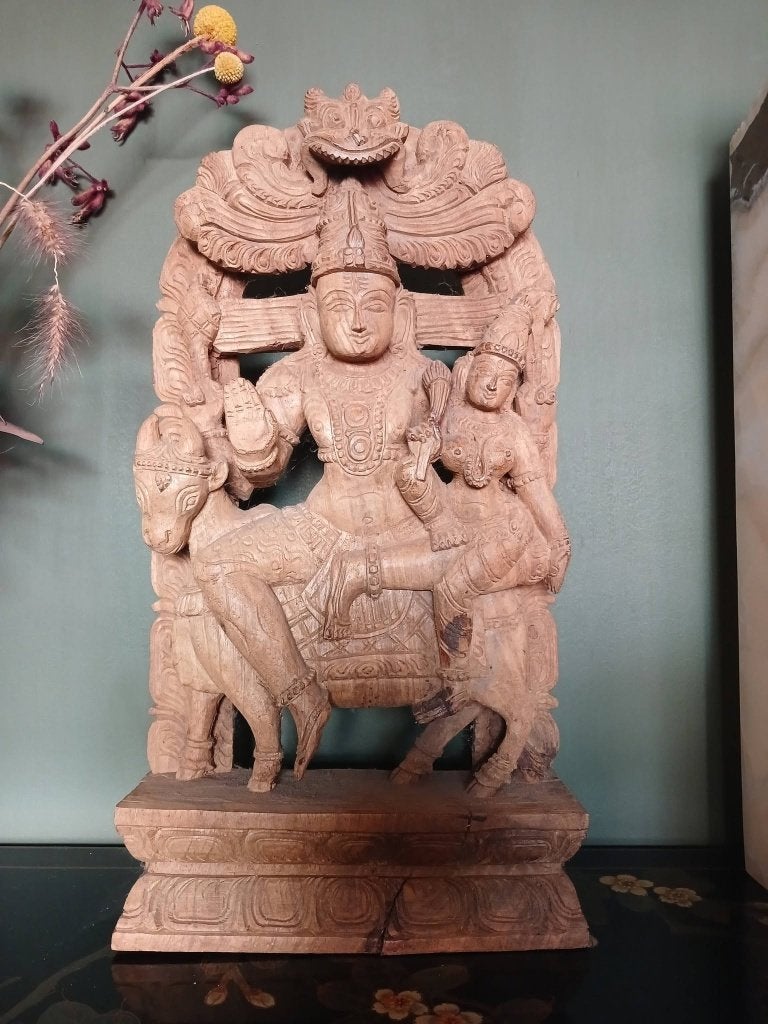 God Shiva en Parvati - oud erf stuk, Ophalen of Verzenden, Handgemaakt, Houtsnijwerk