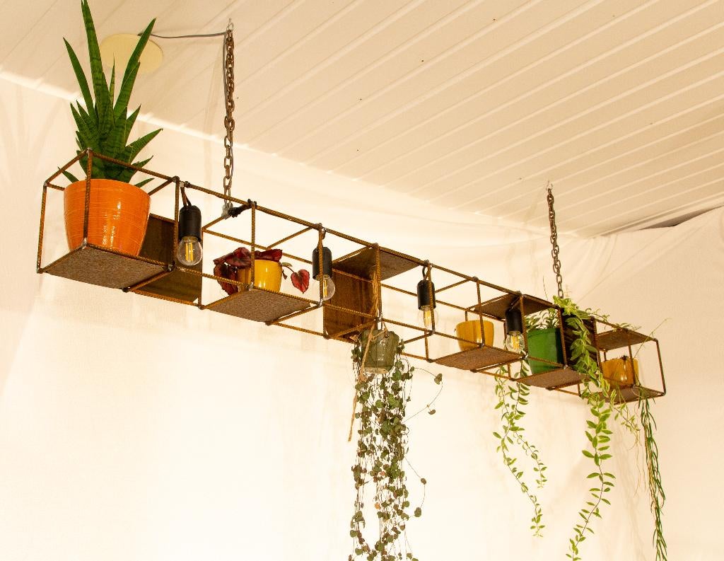Industriële Hanglamp & Plantenrek - Handgemaakt Betonstaal, Ophalen, Zo goed als nieuw, Metaal, Minder dan 50 cm
