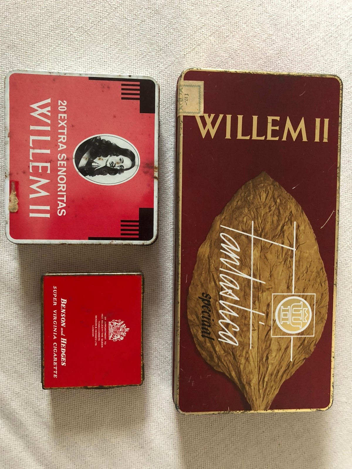 Blikken sigaren / sigaretten doosjes vintage, Verzamelen, Rookartikelen, Aanstekers en Luciferdoosjes, Ophalen, Gebruikt, Tabaksdoos of Verpakking