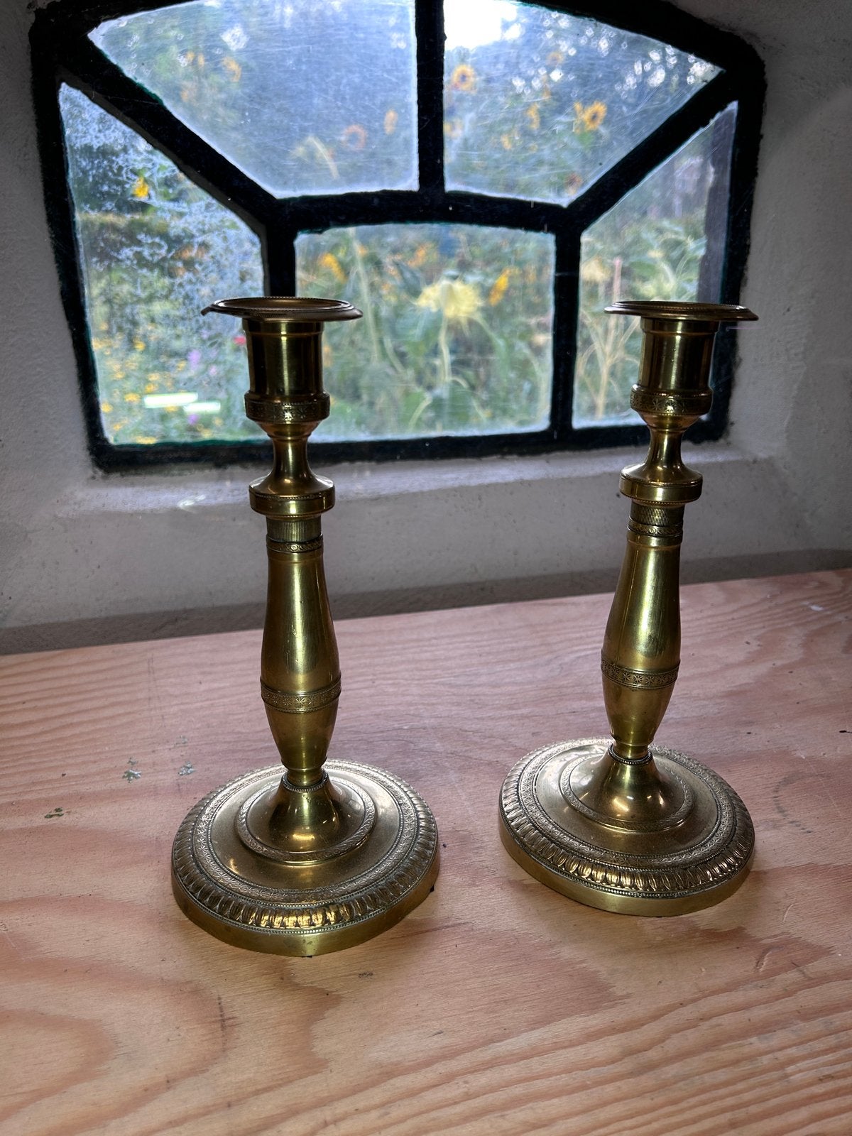 Antieke Messing Kandelaars - Set van 2, Antiek en Kunst, Ophalen of Verzenden, Koper of Brons