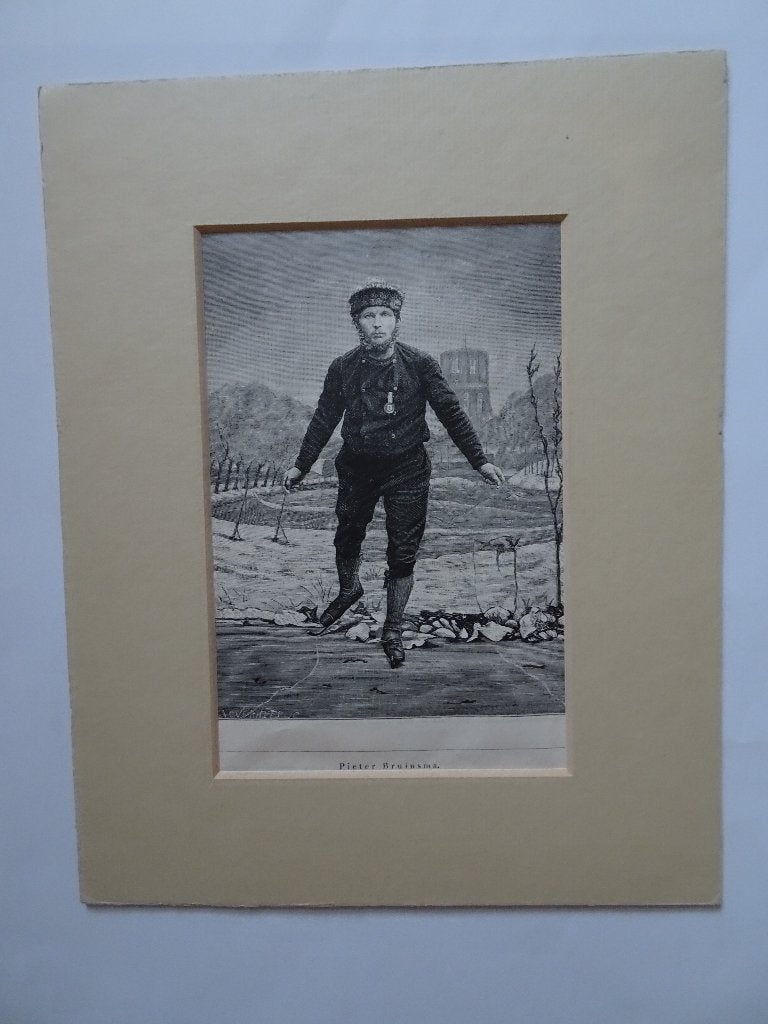 staalgravure schaatser Pieter Bruinsma wint Leeuwarden, 1886, Antiek en Kunst, Dagelijks leven, 1800 - 1899, Verzenden, Gravure