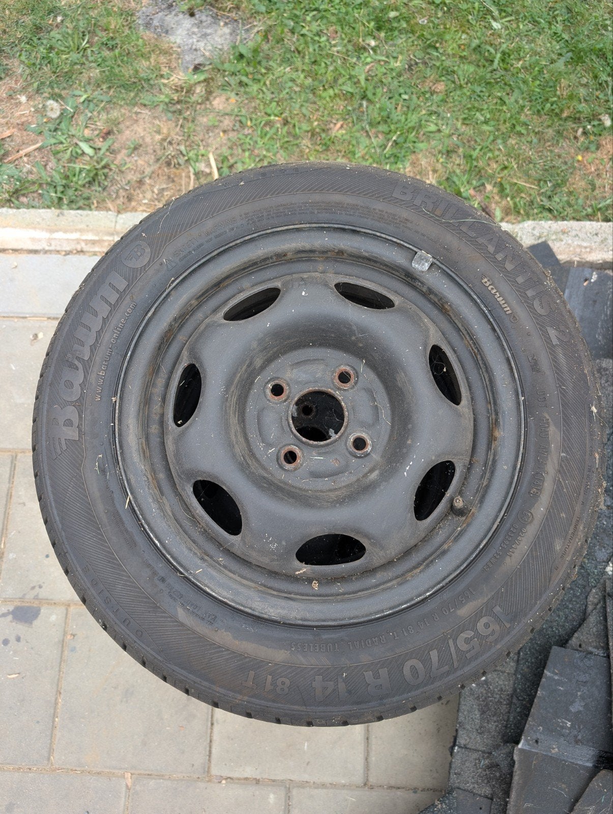 4x Barum Brilliantis 2 zomerbanden op stalen velg 165/70 R14, Ophalen, Gebruikt