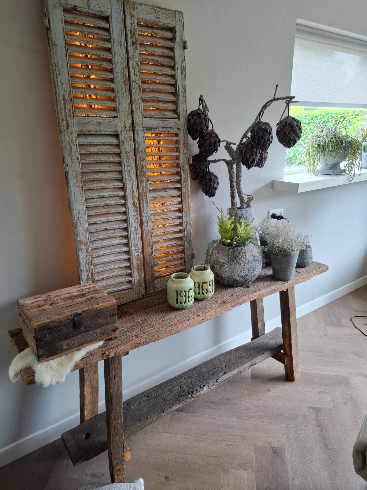 Oude houten wagon planken tafel., Ophalen, Zo goed als nieuw, Hout, 75 – 100