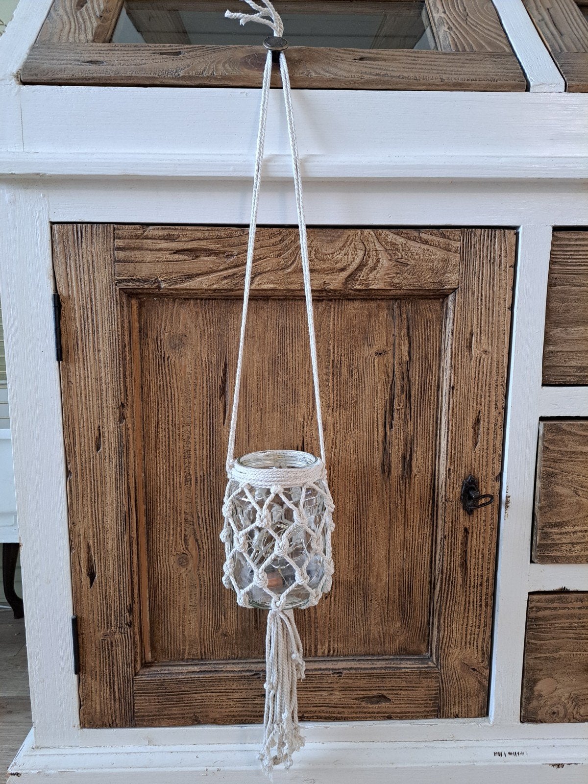Handmade macrame windlicht hanger, Ophalen of Verzenden, Nieuw, Overige materialen, Minder dan 25 cm
