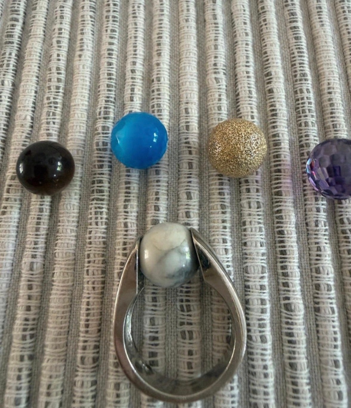 Melano zilveren ring met 5 verwisselbare balletjes, 18 tot 19, Gebruikt, Ophalen of Verzenden, Met edelsteen
