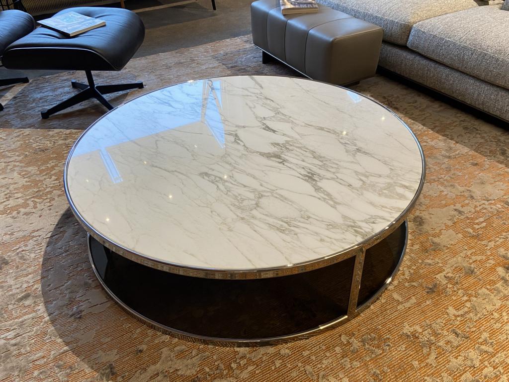 Minotti Hubert salontafel calacatta Oro (goud) marmer 120cm, Minotti, 9723 CA, Ophalen of Verzenden, Zo goed als nieuw