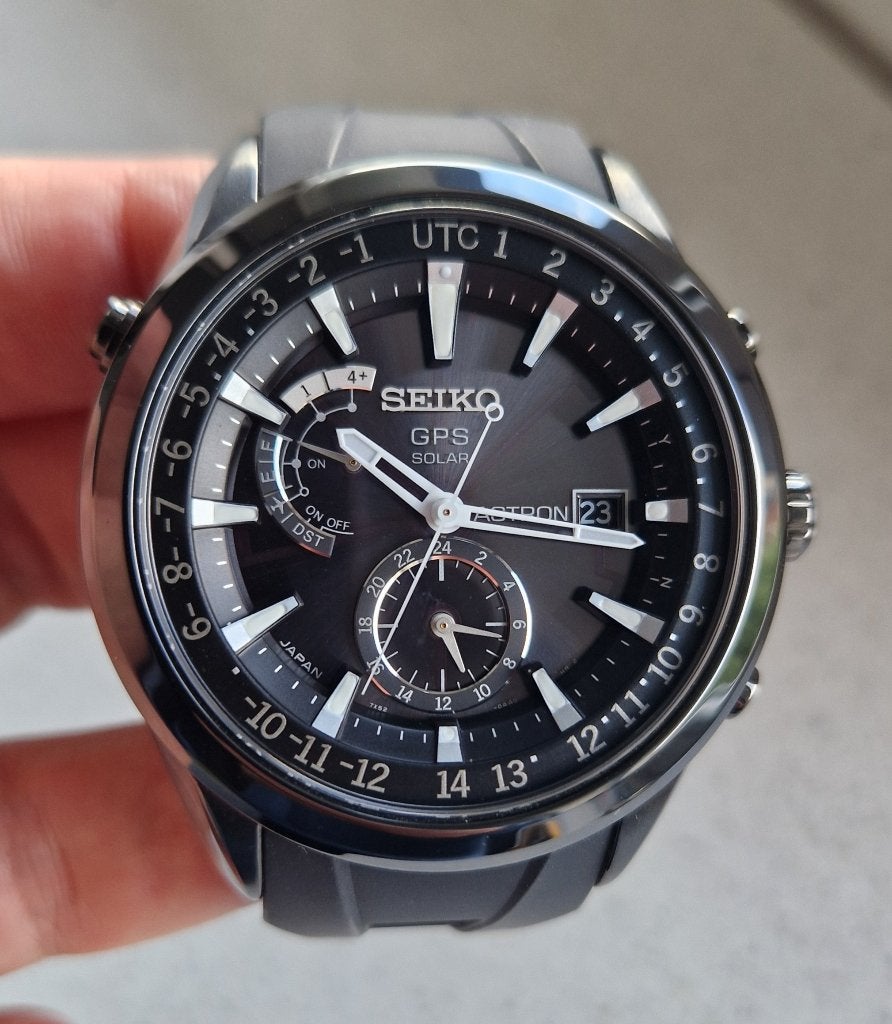 Seiko Astron Solar GPS SAST011 heren horloge met saffierglas, Seiko, Gebruikt, Staal, Polshorloge