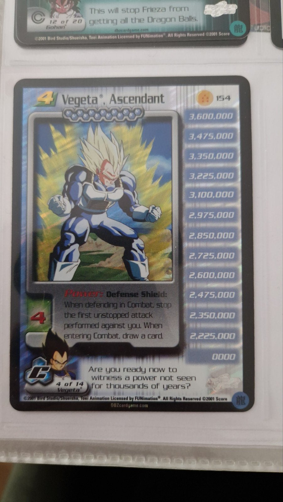 Vegeta Ascendant Foil 154 Dragon Ball Z 2001, Hobby en Vrije tijd, Verzamelkaartspellen | Overige, Ophalen of Verzenden, Zo goed als nieuw