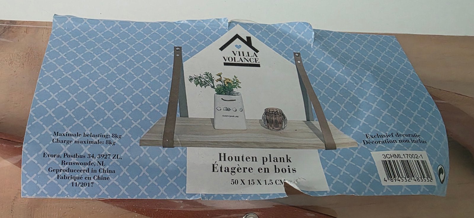 Villa Volance Houten Plank - Wandplank met Leren Banden, Ophalen, Nieuw