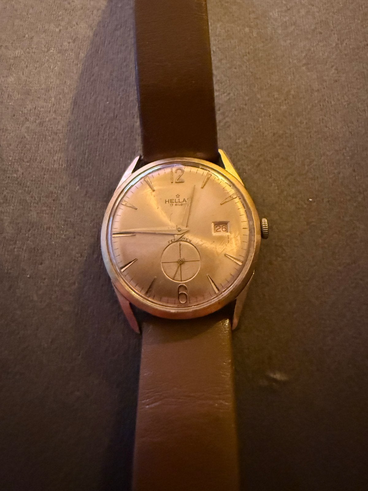 Vintage Hella Polshorloge - Jaren '60 met Leren Bandje, Overige merken, Overige materialen, Met bandje, Polshorloge
