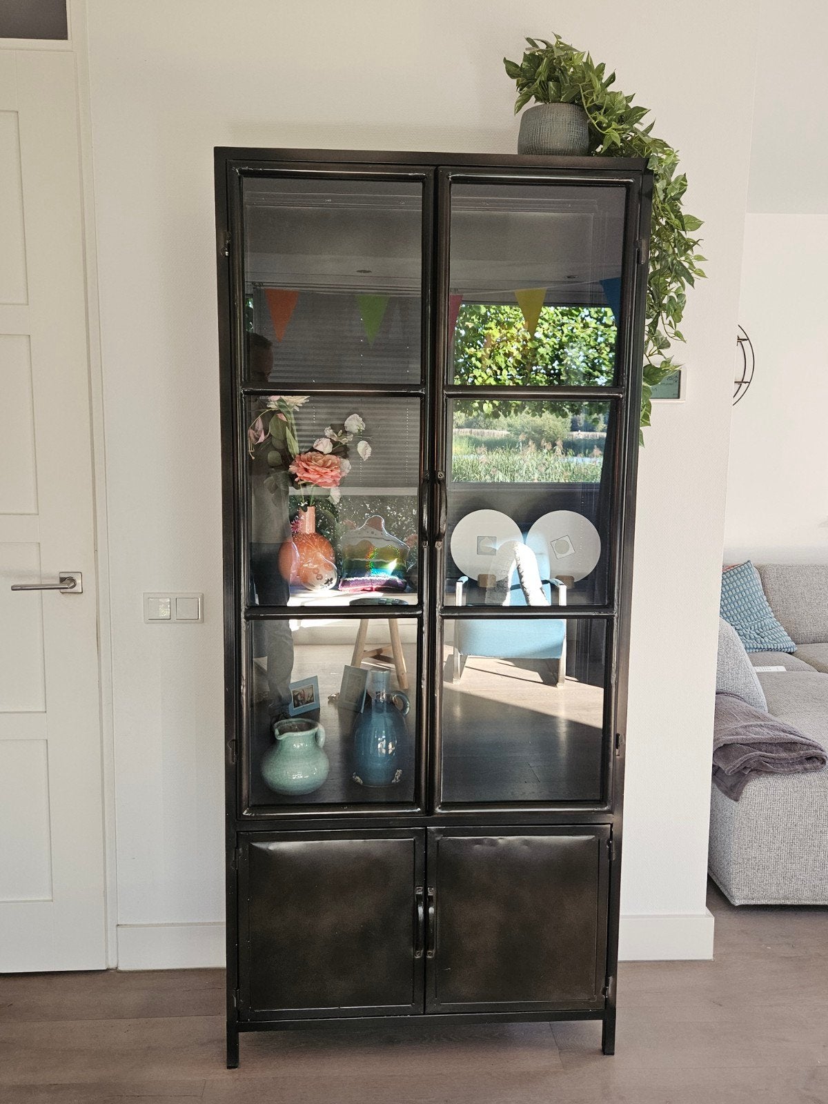 Stalen Vitrinekast - 200x90x36 cm, Huis en Inrichting, Ophalen, 200 cm of meer, 50 tot 100 cm, Glas