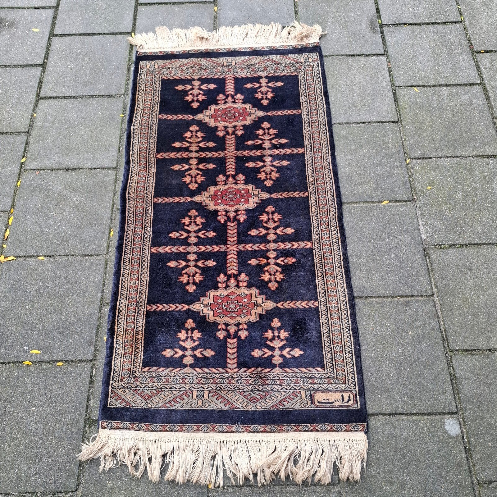 Vintage handgeknoopt met signatuur perzisch tapijt loper 65x, Crème, Vintage, 200 cm of meer, Zo goed als nieuw