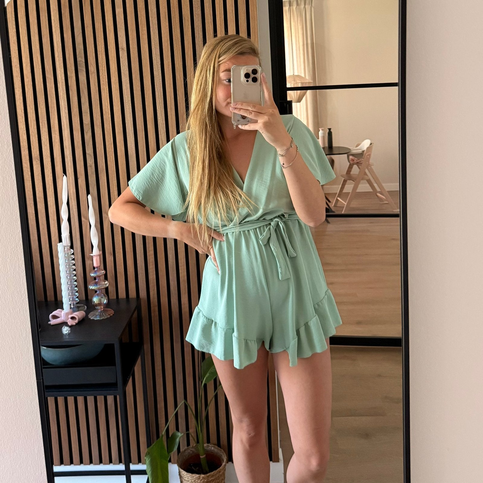 Mintgroene playsuit, Kleding | Dames, Jumpsuits, Ophalen of Verzenden, Zo goed als nieuw, Maat 36 (S), Groen