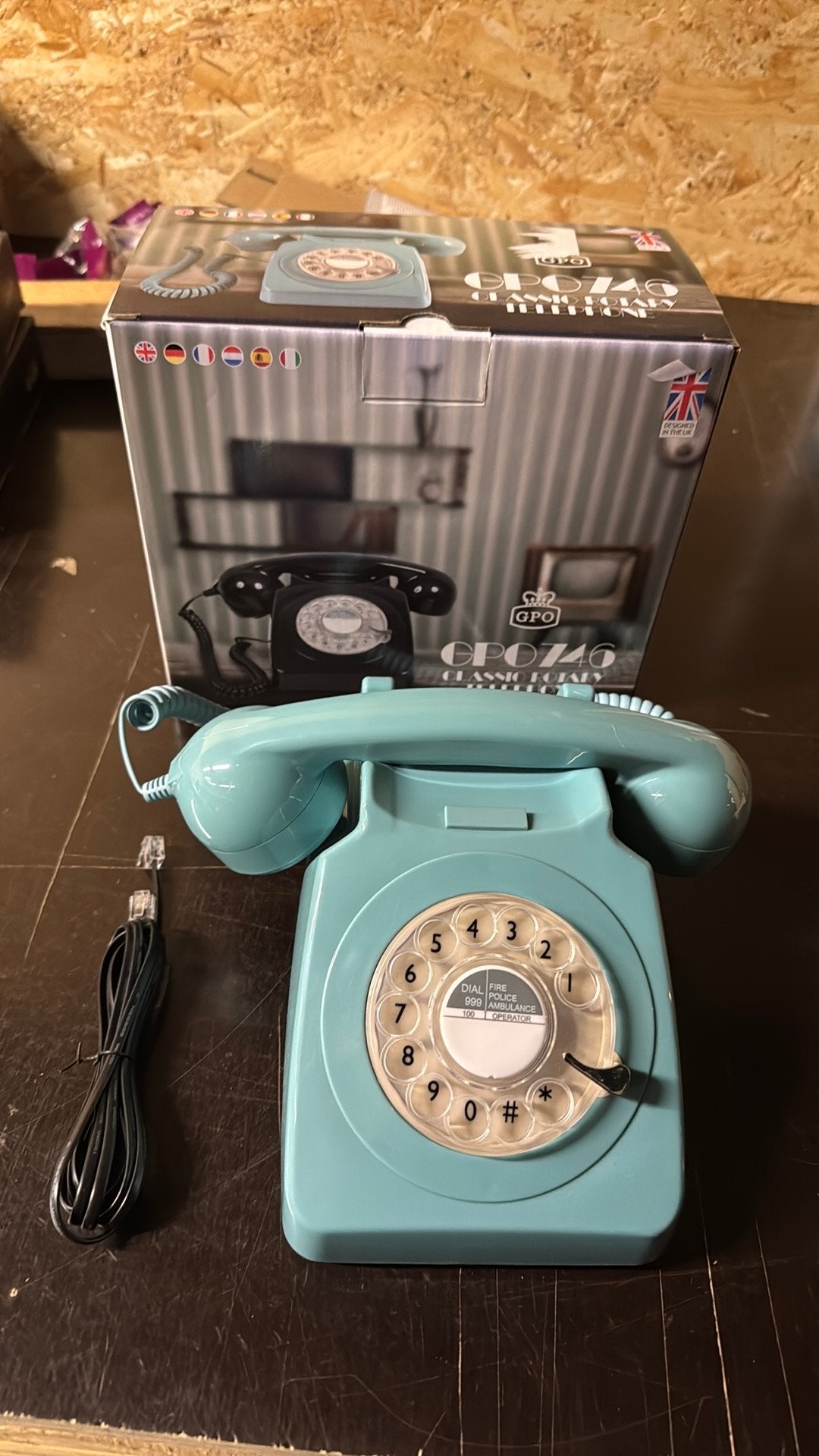 Retro telefoon in het blauw met draaischijf, Telecommunicatie, Ophalen of Verzenden, Zo goed als nieuw, Met draaischijf