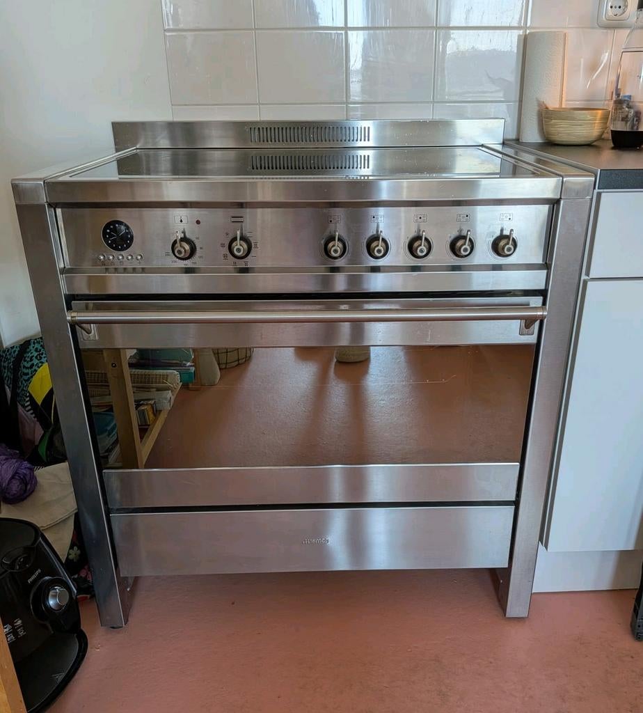 Luxe RVS smeg inductie fornuis 5 pits 90 cm, Witgoed en Apparatuur, Fornuizen, Ophalen, 60 cm of meer, Inductie, Vrijstaand