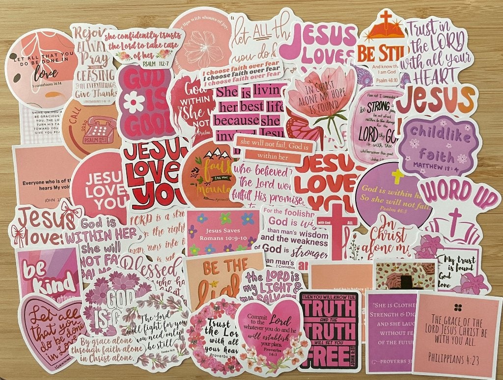 Christelijke bijbel teksten roze thema stickers, Verzenden, Nieuw, Meerdere stickers