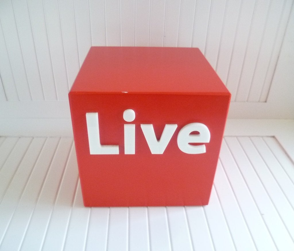 rood houten kubusblok / kubus / blok... 'Live'..., Huis en Inrichting, Verzenden, 15 cm, 15 cm, Zo goed als nieuw