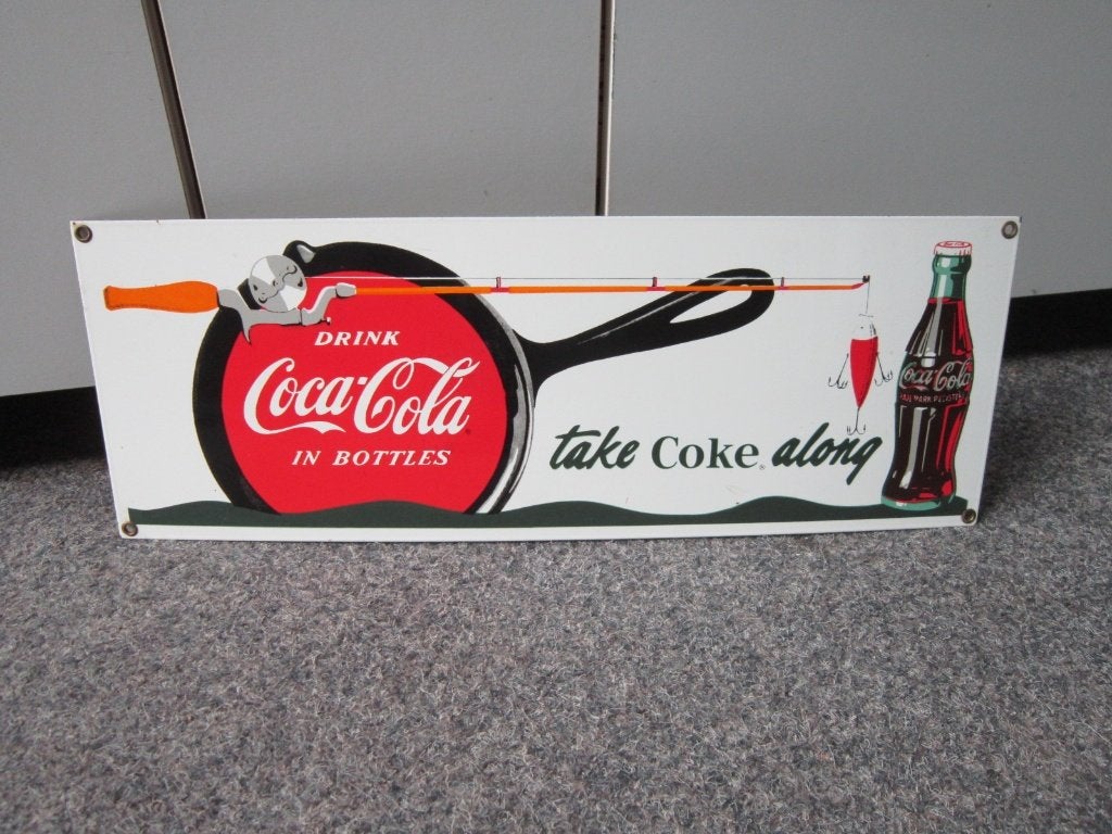 COCA COLA EMAILLE RECLAMEBORD, Ophalen, Zo goed als nieuw, Reclamebord