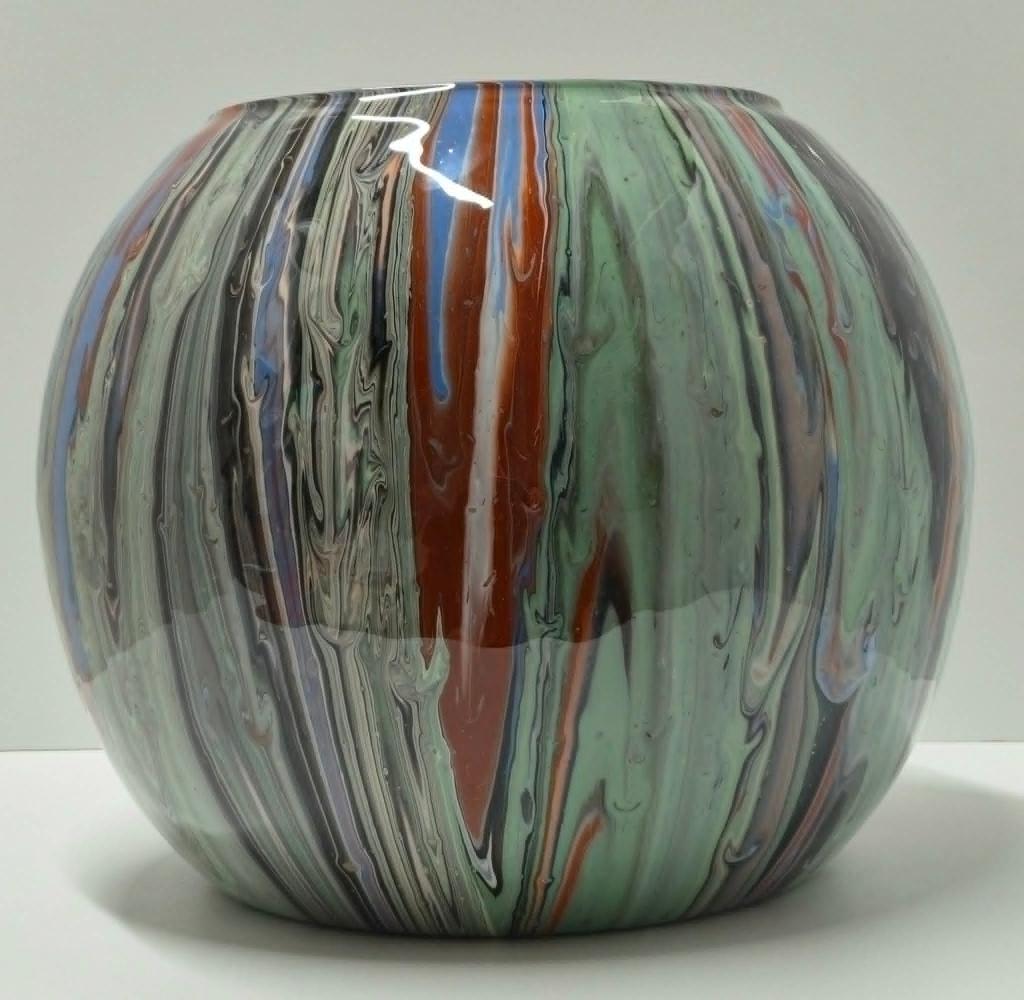 vaas bolvaas gegoten uniek epoxy pouring art kunst handmade, Overige kleuren, Ophalen of Verzenden, Minder dan 50 cm, Glas
