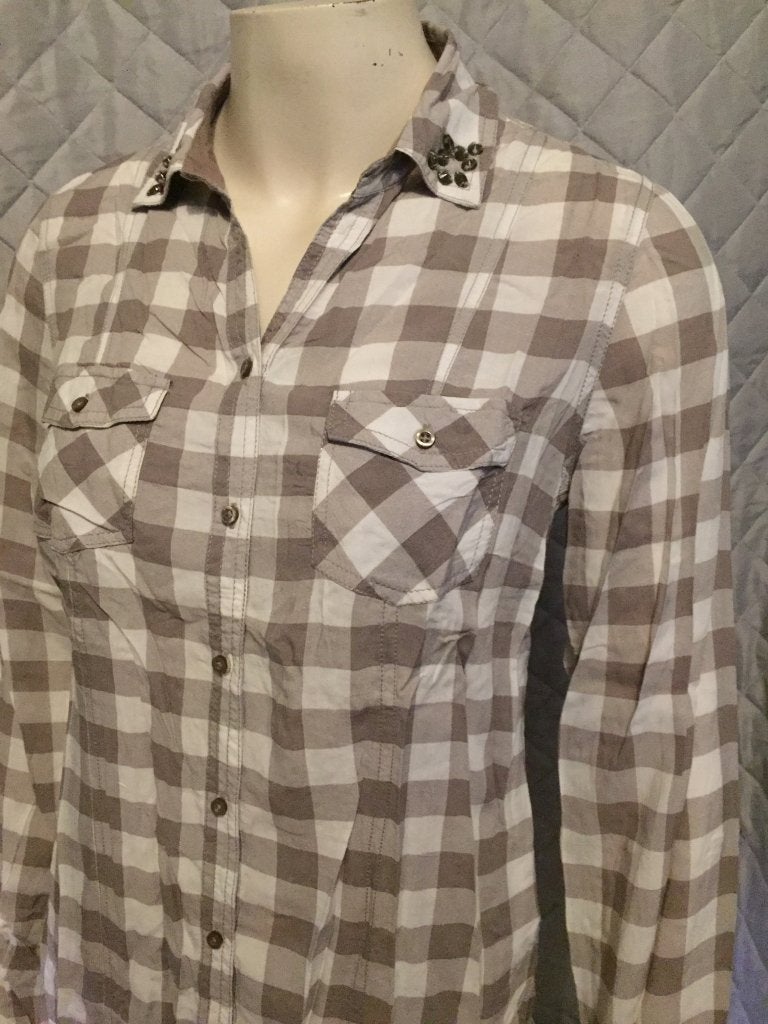 Yessica geblokte blouse maat 38 (2b28), Tweedehands verkoop, Bruin, Ophalen of Verzenden, Tweedehands verkoop