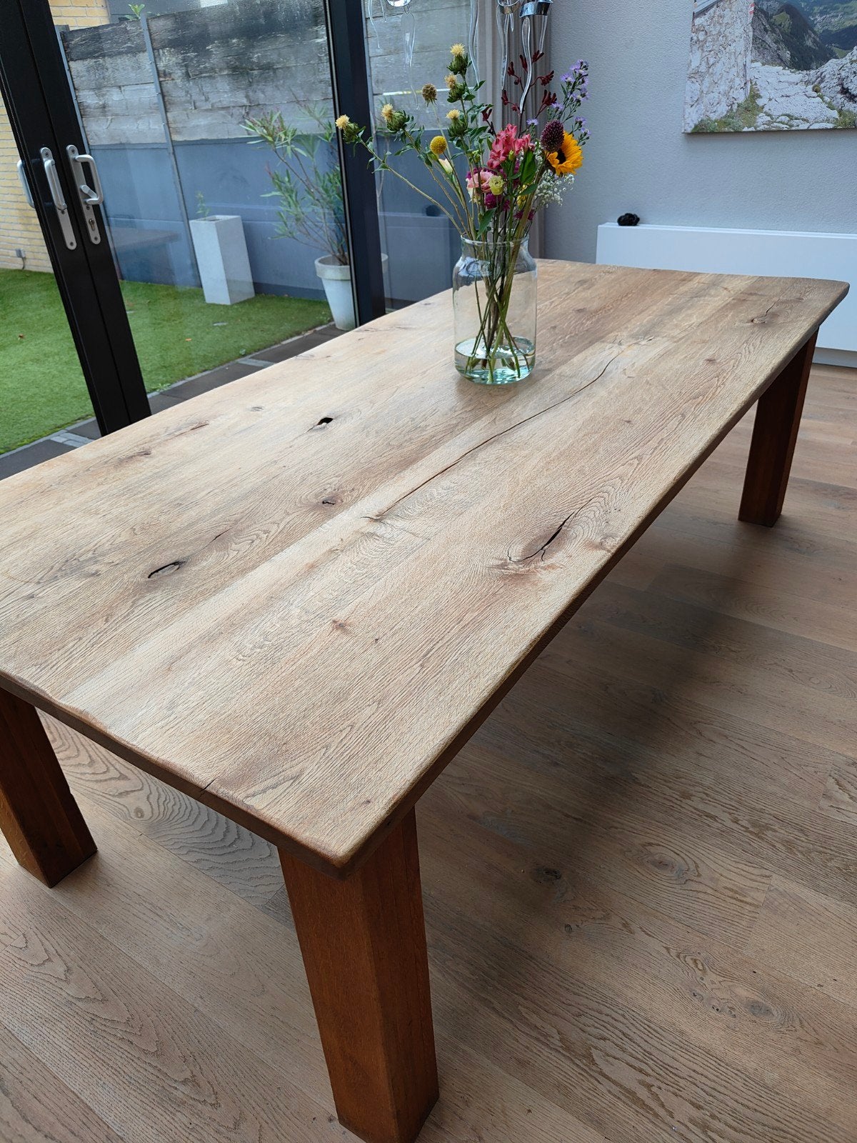 Robuuste eikenhouten eettafel 220x110 cm, Huis en Inrichting, Tafels | Eettafels, Ophalen, 100 tot 150 cm, Eikenhout, 200 cm of meer
