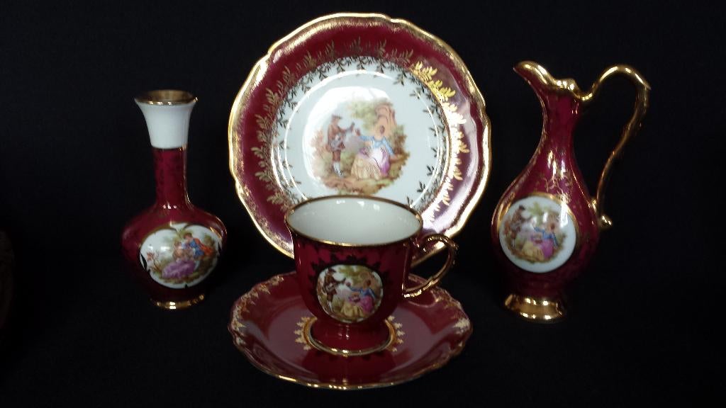 Lot: LIMOGES 5 delen <> Porseleinen MINIATUREN Limoges ROOD, Ophalen of Verzenden