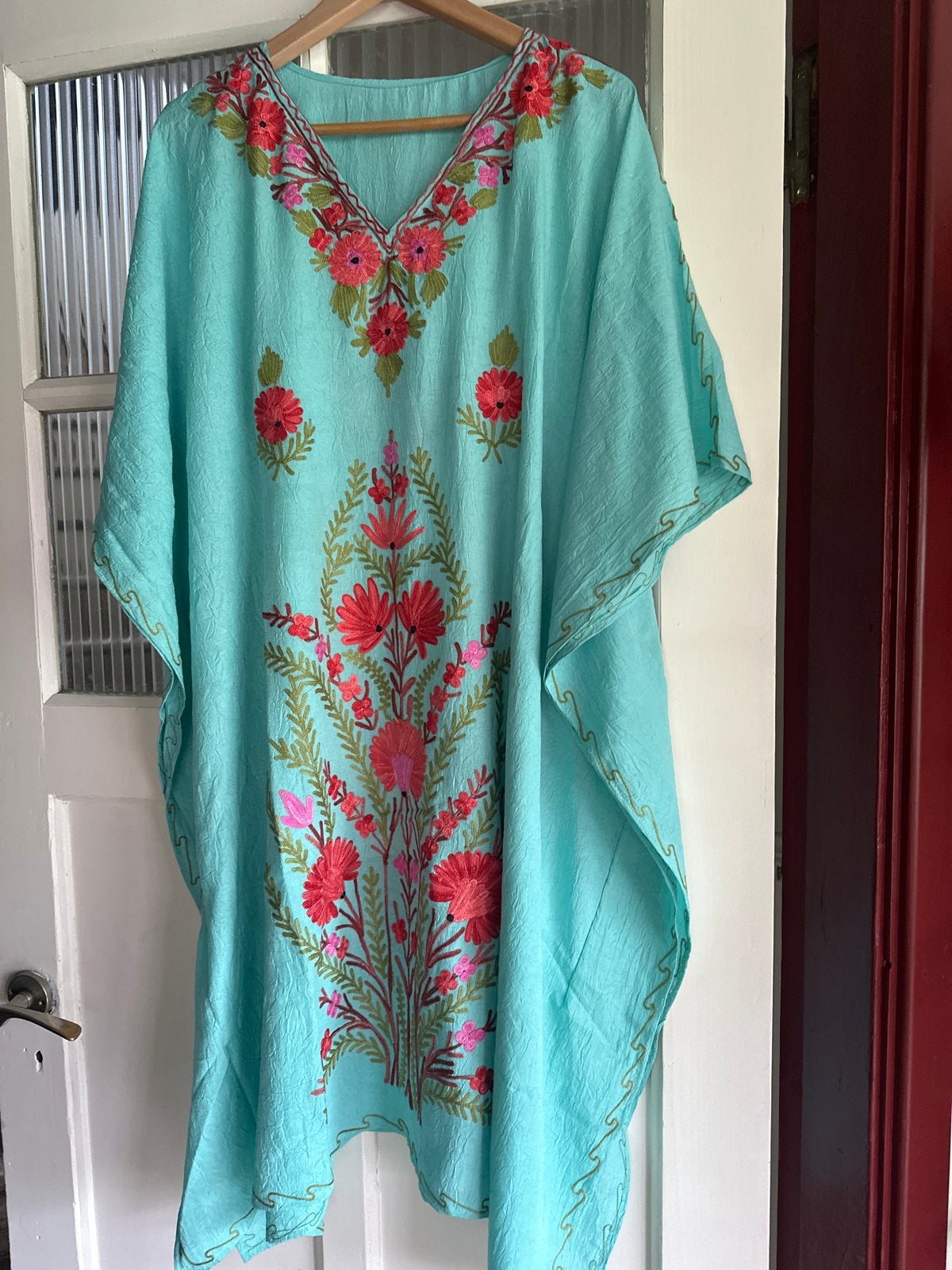 Turquoise Kaftan met Rijk Borduurwerk - Maat M, Blauw, Maat 42/44 (L), Nieuw, Ophalen of Verzenden