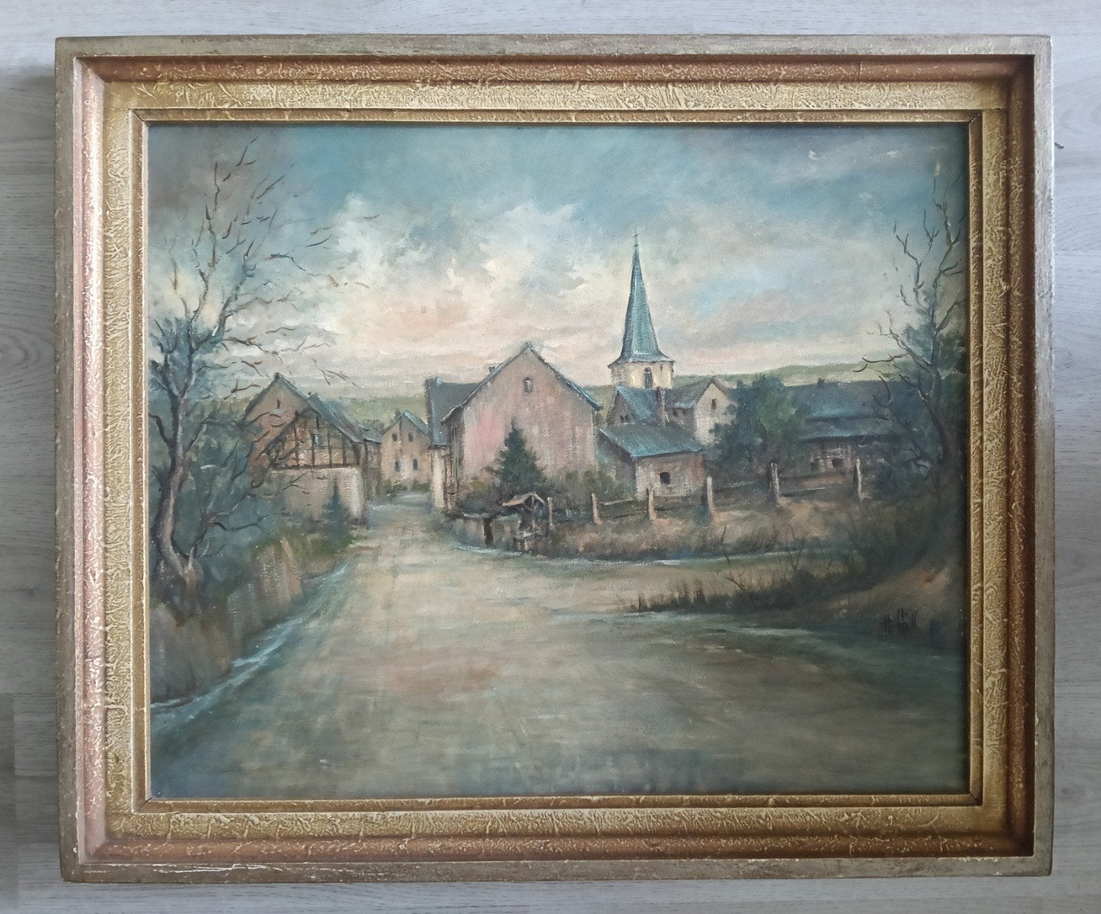 Dorpsgezicht Limburg - Valkenburg ? - gesign, Antiek en Kunst, Ophalen of Verzenden, Impressionistisch, Stads- / dorpsgezicht