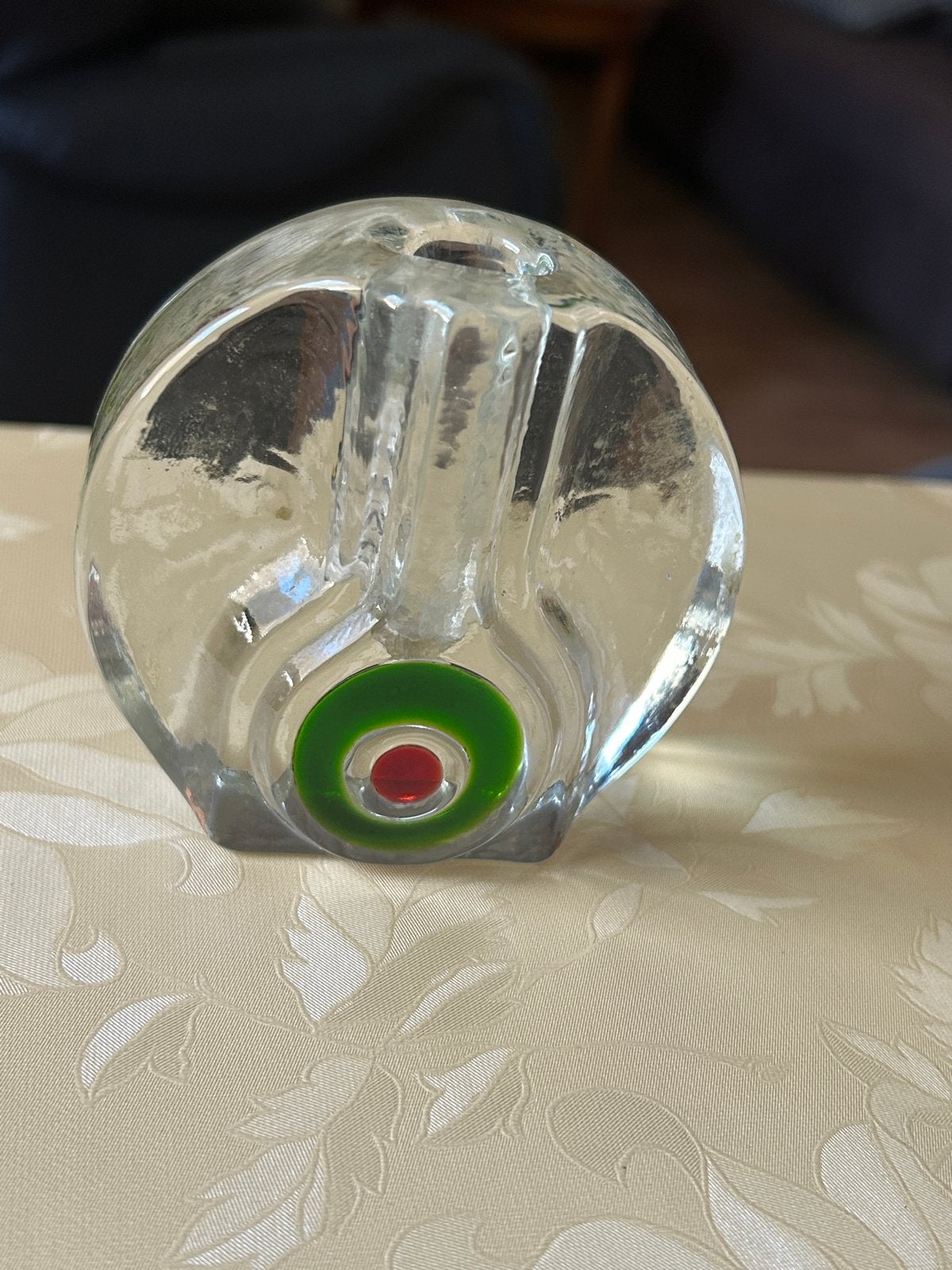 Vintage Glazen , solifleur vaas met Groen en Rood Detail, Antiek en Kunst, Ophalen of Verzenden