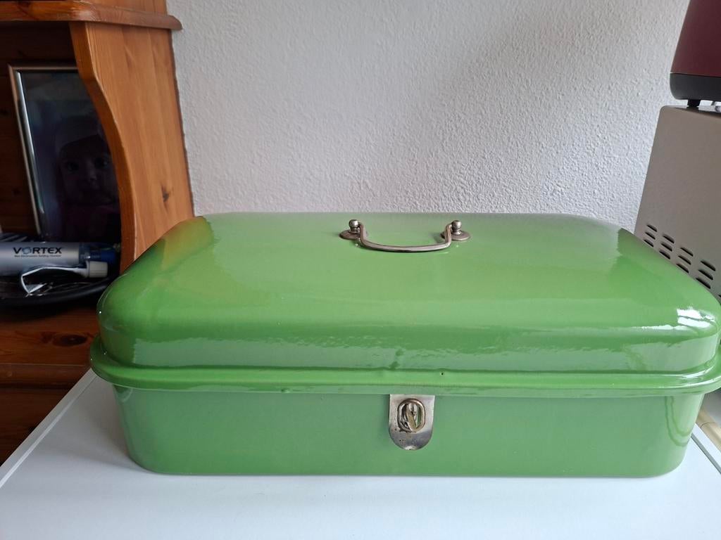 Hele mooie grote emaille broodtrommel, Antiek en Kunst, Ophalen