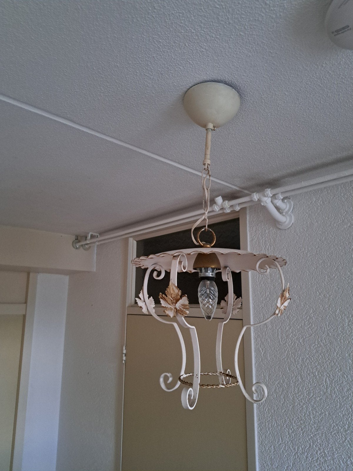 Vintage retro brocante landelijke plafondlamp met smeedijzer, Vintage, Klassiek, Landelijk, Gebruikt, E14 (klein), Ophalen of Verzenden