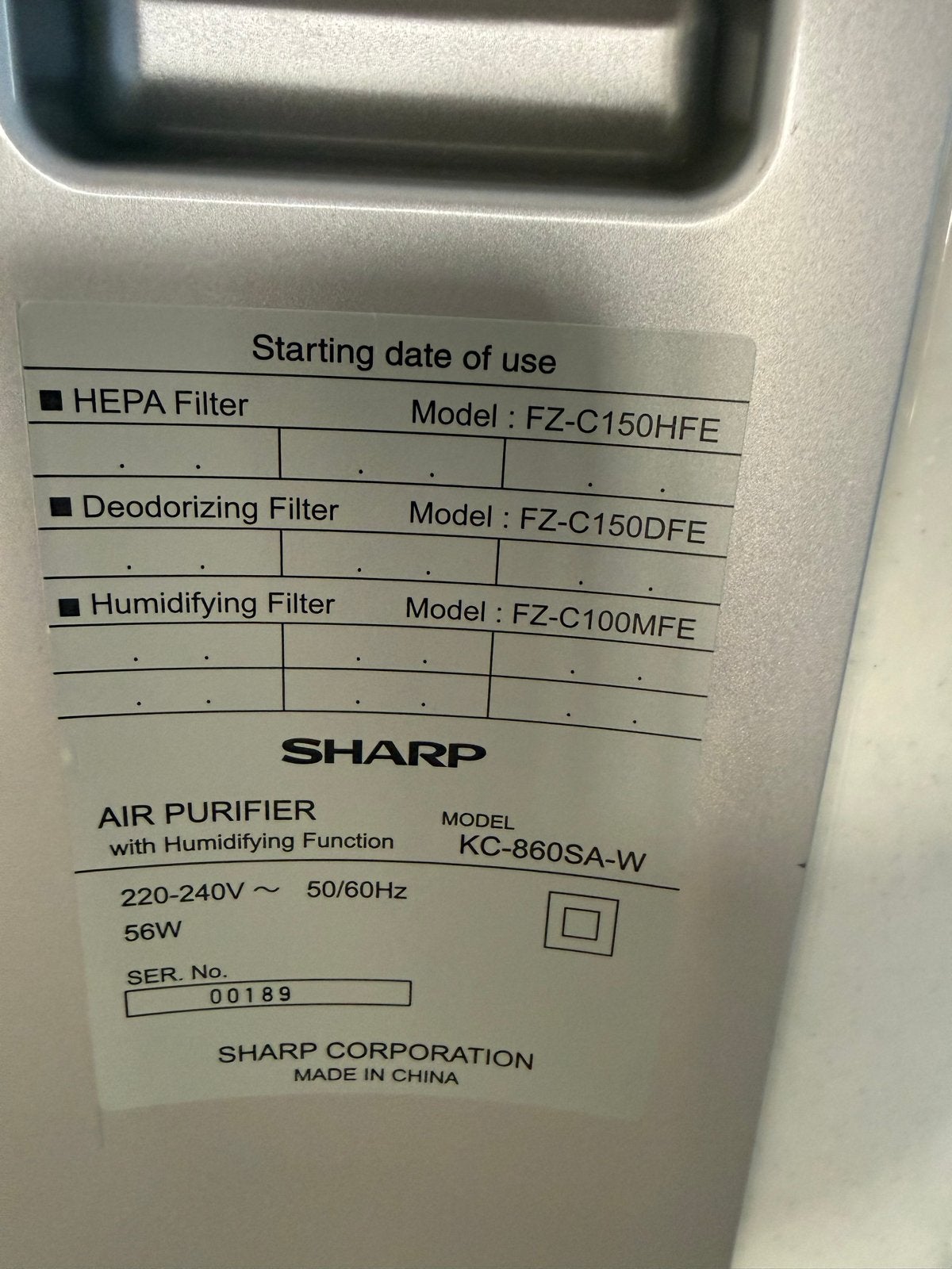 Sharp KC-860SA-W Luchtreiniger met Bevochtigingsfunctie, Witgoed en Apparatuur, Ophalen, Zo goed als nieuw, Luchtreiniger