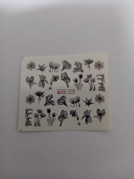 Velletje nagel water decals stickers BN-1219 bloemen zwart, Zwart, Nieuw, Ophalen of Verzenden, Handen en Nagels