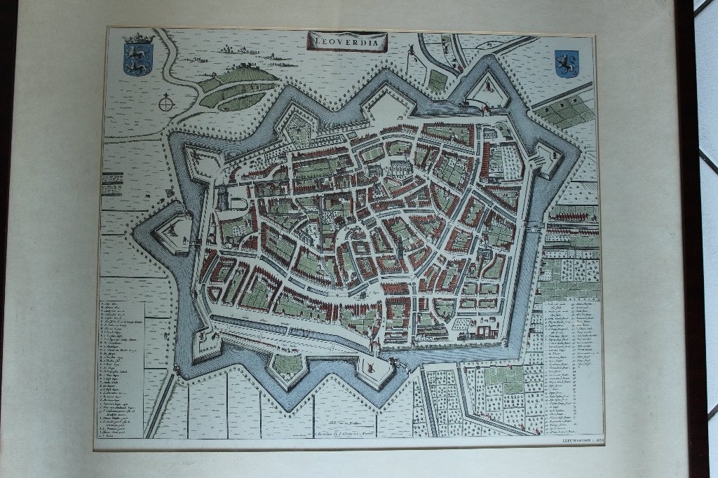 oude kaart  Leoverdia  -  Leeuwarden  ca 1650, Achter glas, Ophalen of Verzenden, Klassiek, Print