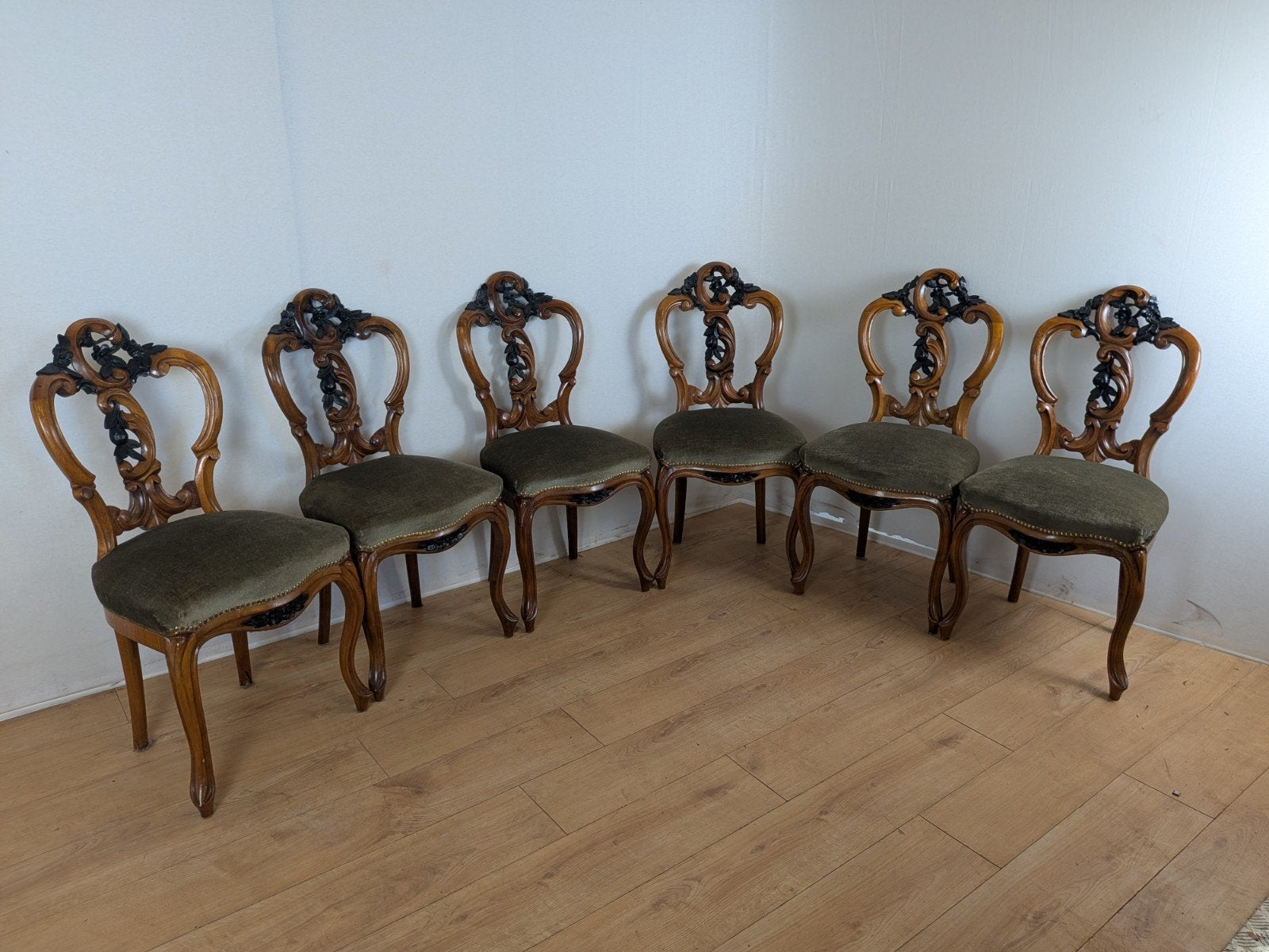 Set van 6 antieke Barok eetkamerstoelen – rijk gesneden, Ophalen of Verzenden