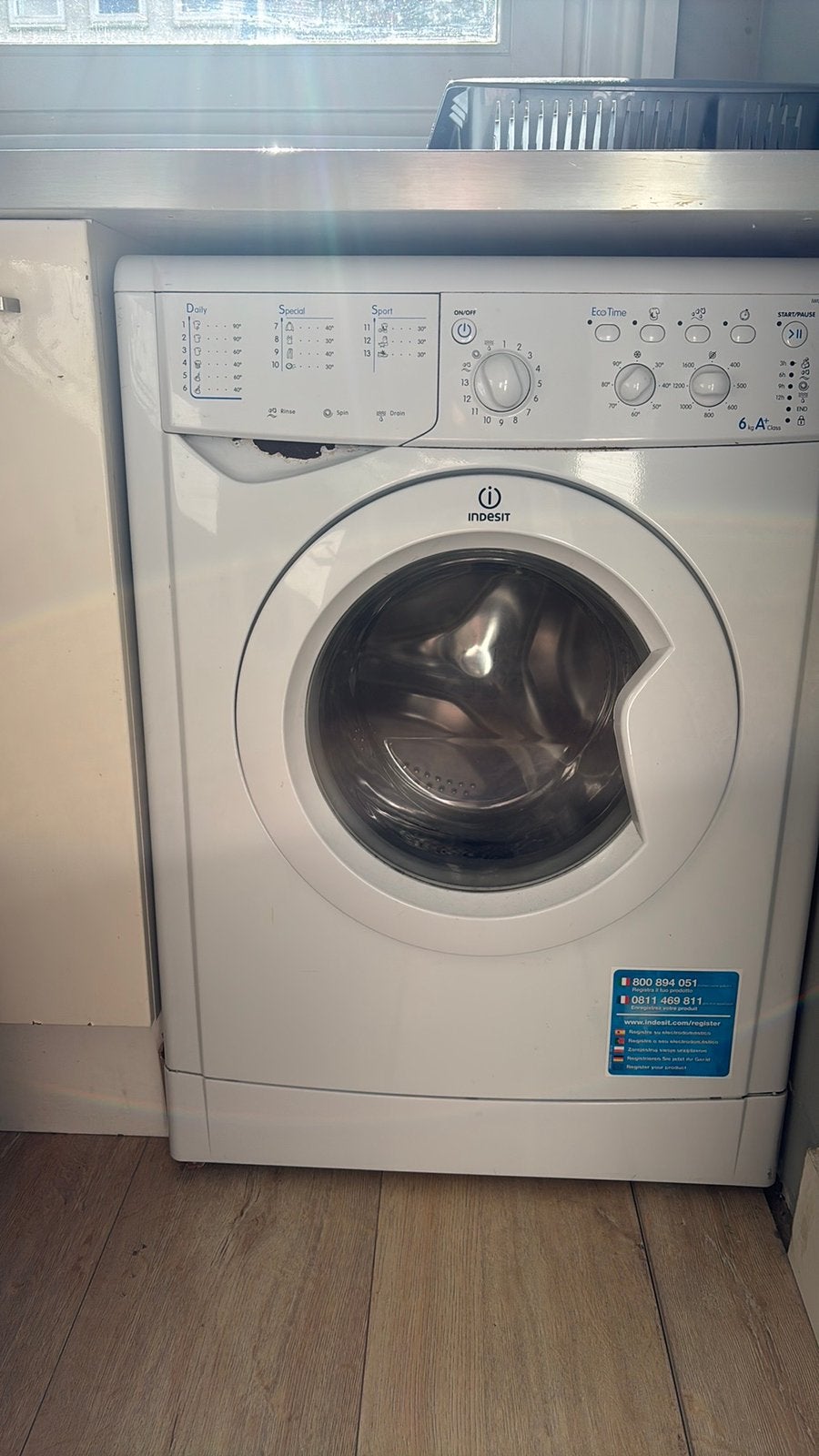 Indesit wasmachine, Ophalen, Zo goed als nieuw, 1200 tot 1600 toeren, 85 tot 90 cm