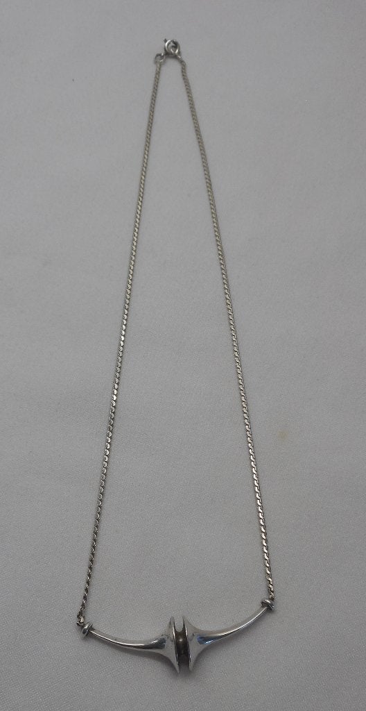 Zilveren ketting met vaste modernist hanger nr.2424, Met hanger, Verzenden, Zo goed als nieuw, Zilver
