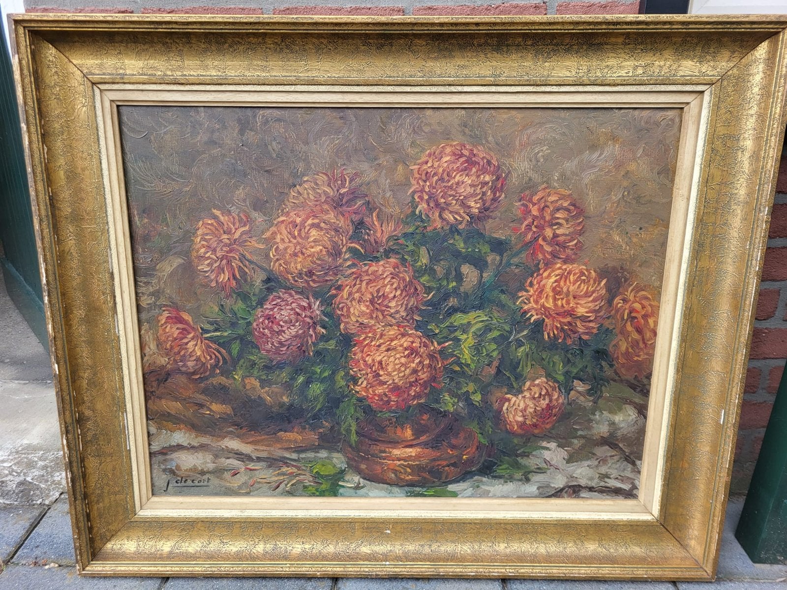 Schilderij: Levendig Boeket Chrysanten in Olieverf, Antiek en Kunst, Kunst | Schilderijen | Klassiek, Bloemen, Klassiek, Olieverf