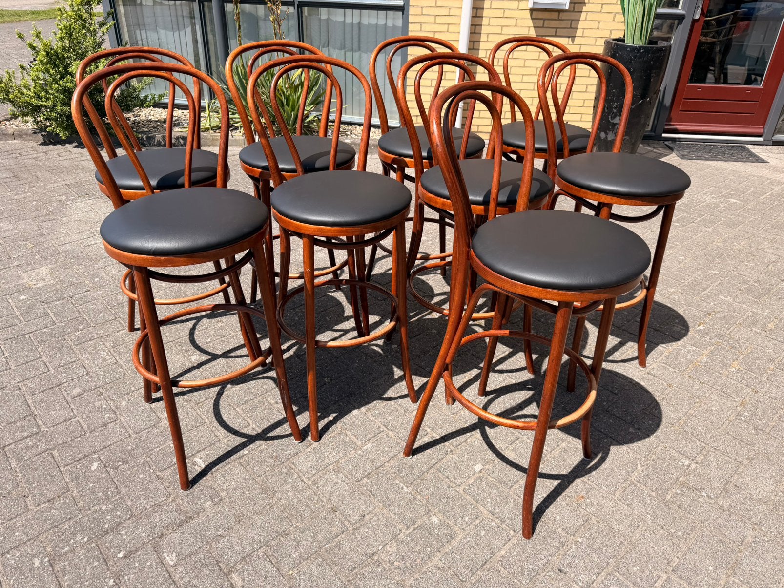 Retro barkrukken vintage bistro thonet krukken cafe bar, Hout, Met voetsteun, 60 tot 90 cm, Ophalen of Verzenden