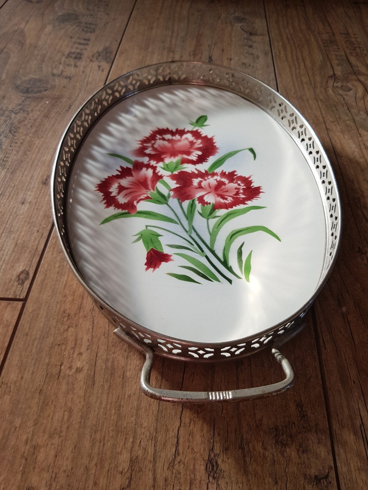Antiek verzilverd dienblad porselein met bloemen, Antiek en Kunst, Antiek | Porselein, Ophalen of Verzenden
